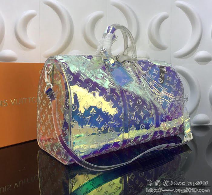 路易威登LV旅行袋 頂級原單 M53271 KEEPALL 50旅行袋 Monogram印花PVC 彩虹色調 手提或手挎 肩背或斜挎  ydh2705